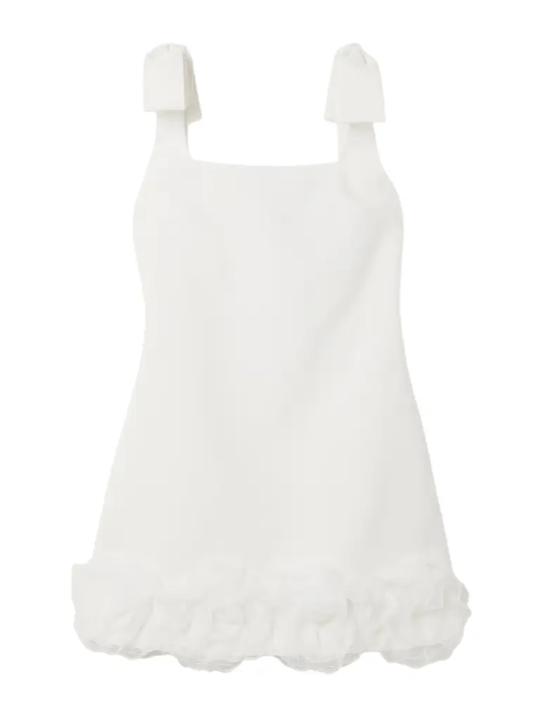 Self-Portrait Bow-detailed Lace-trimmed Crepe Mini Dress