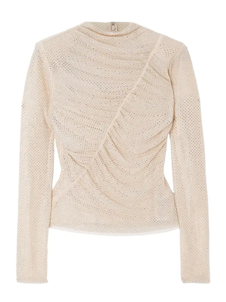 Self-Portrait Ruched Crystal-embellished Jersey Blouse