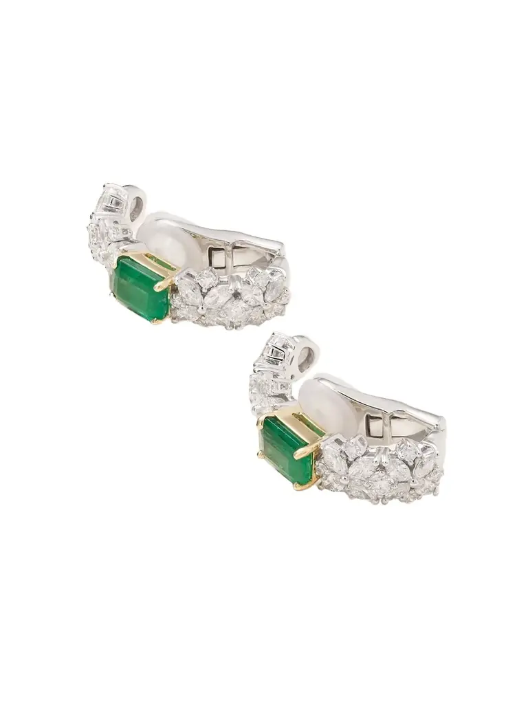 YEPREM 18-karat White And Yellow Gold, Diamond And Emerald Clip Earrings