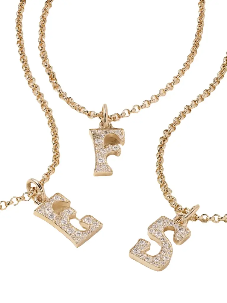 Marlo Laz Initial Charm 14-karat Gold Diamond Necklace