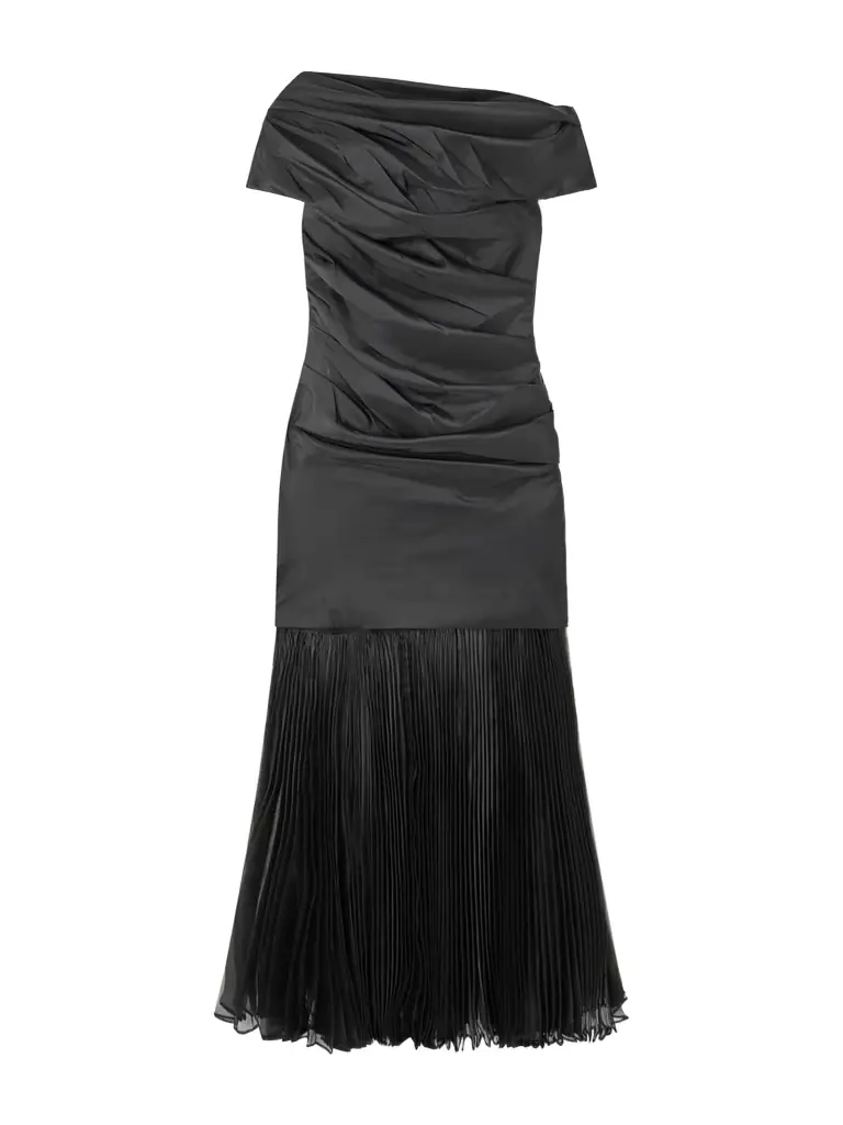 Simkhai Ammalie Draped Taffeta And Pleated Organza Midi Dress