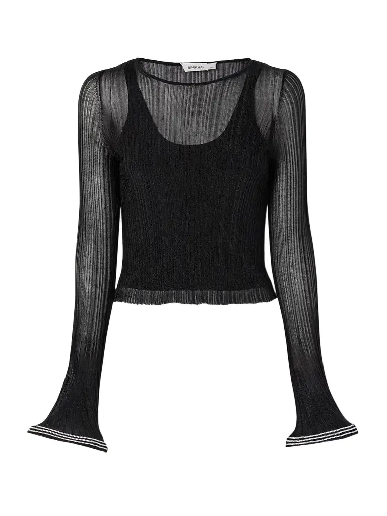 Simkhai Maebry Crystal-embellished Metallic Ribbed-knit Top