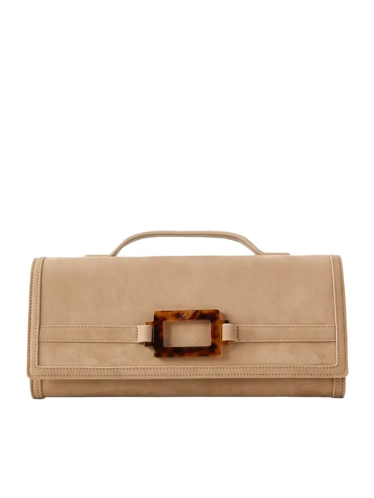 Roger Vivier Belle Vivier Buckled Suede Clutch