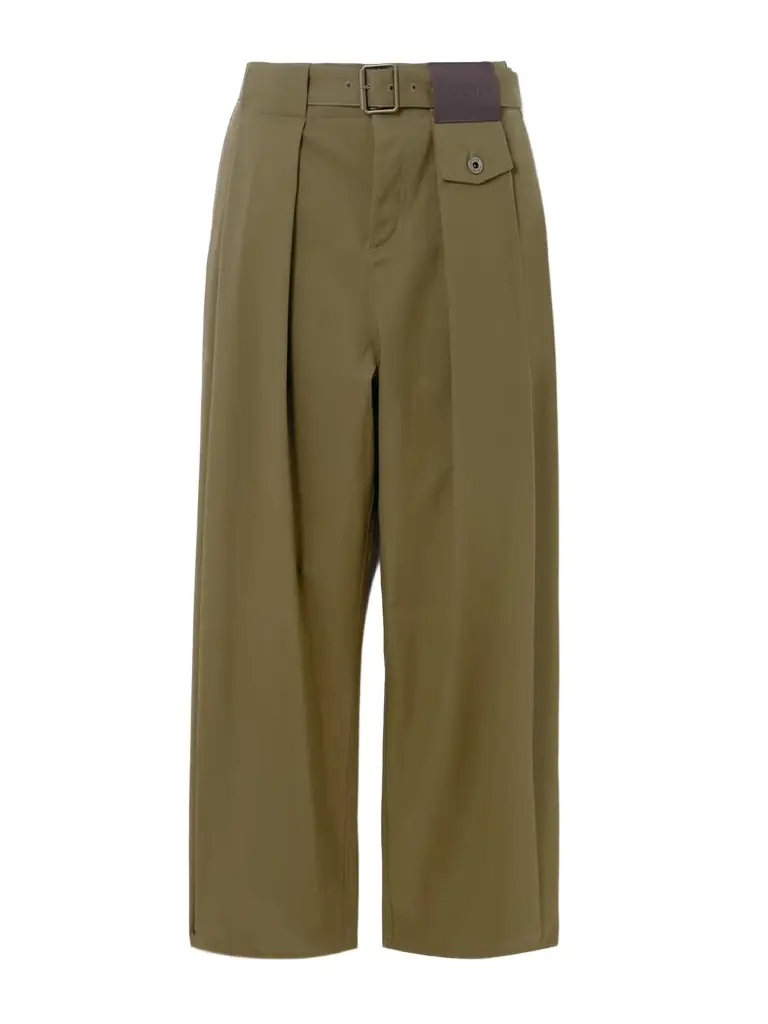 Loewe Belted Leather-trimmed Pleated Cotton And Silk-blend Pants