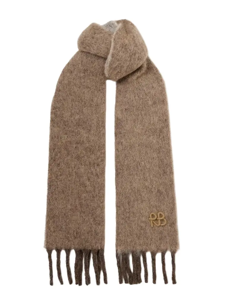 Ruslan Baginskiy Appliquéd Fringed Knitted Scarf