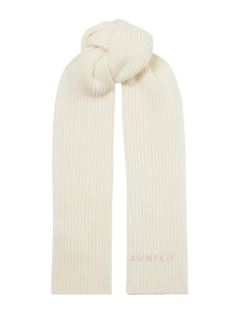 Ruslan Baginskiy Embroidered Ribbed Merino Wool Scarf