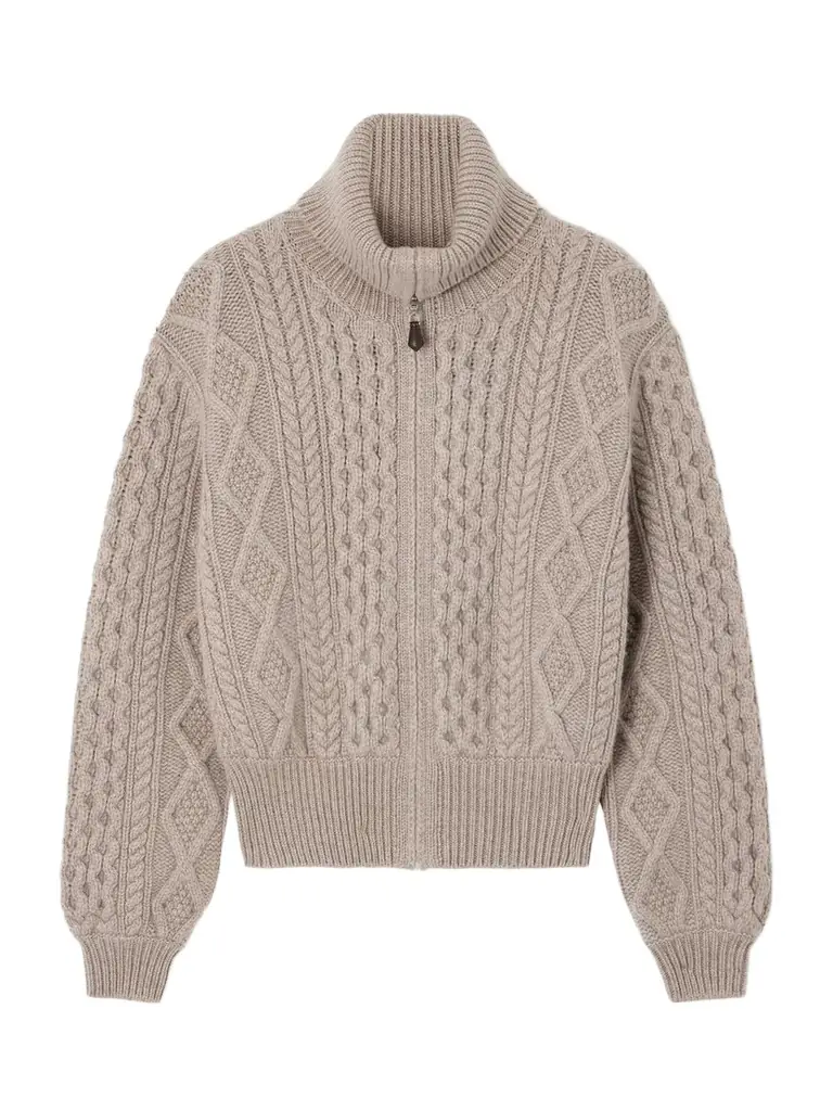 Loro Piana Eyre Cable-knit Cashmere Turtleneck Cardigan