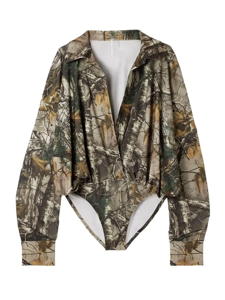 Norma Kamali Camouflage-print Stretch-jersey Bodysuit