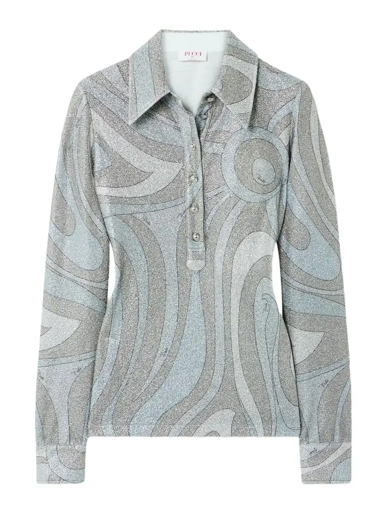 PUCCI Printed Metallic Jersey Polo Shirt