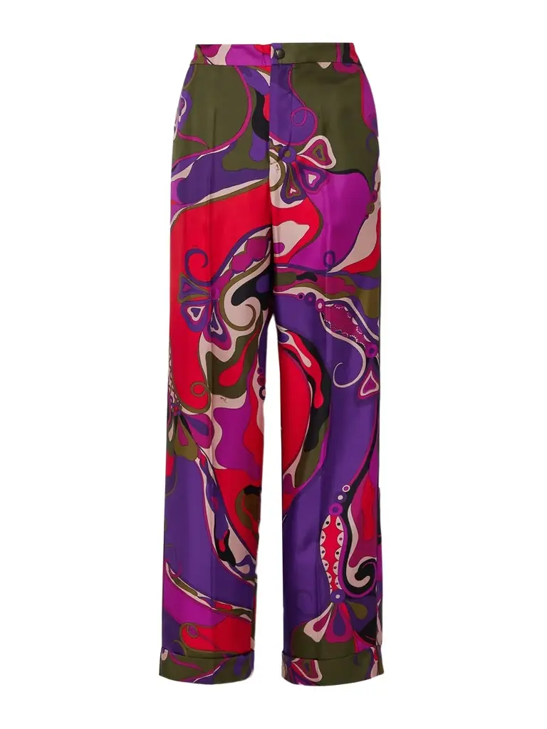 PUCCI Orchidee Printed Silk-twill Straight-leg Pants