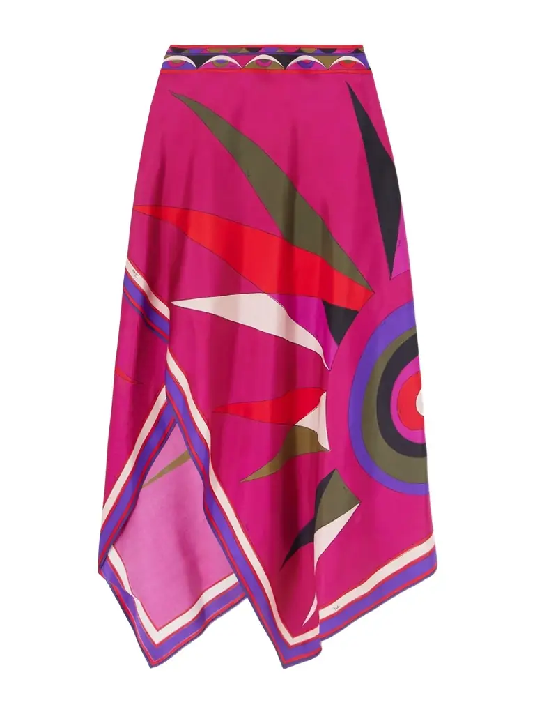 PUCCI Asymmetric Printed Silk-twill Maxi Skirt