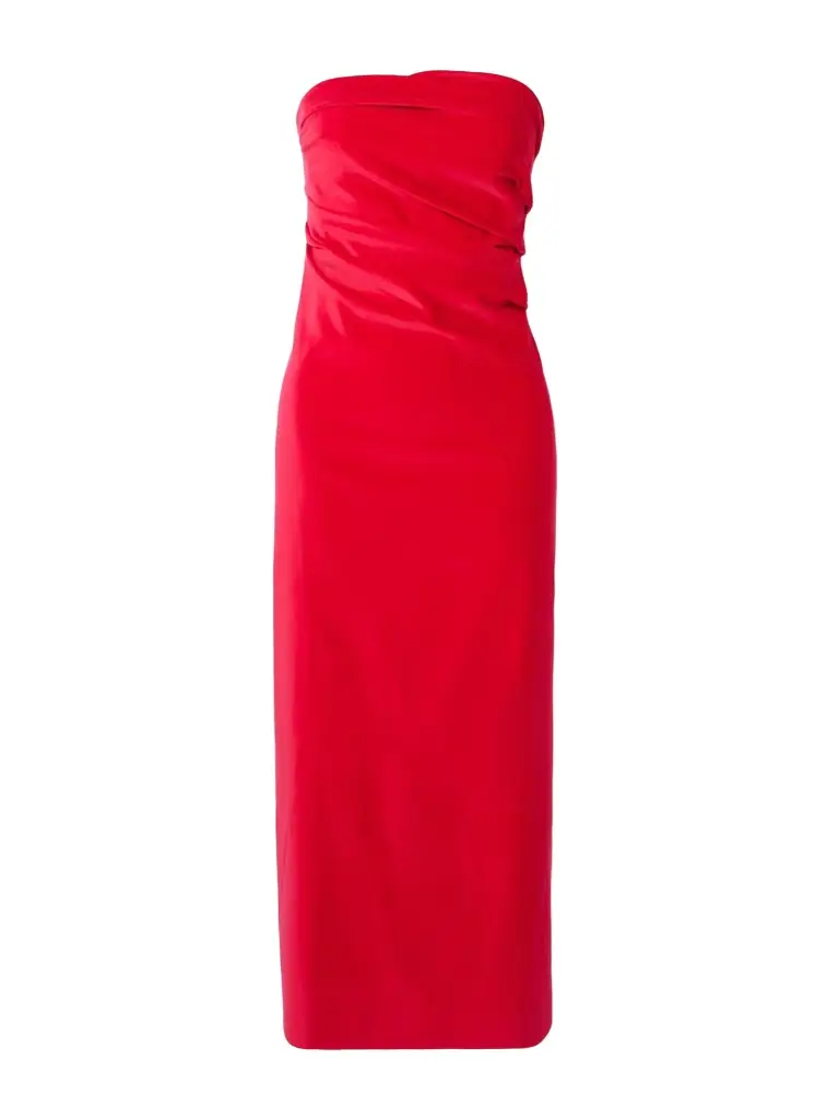 Tove Sabella Strapless Ruched Cotton-blend Velvet Midi Dress