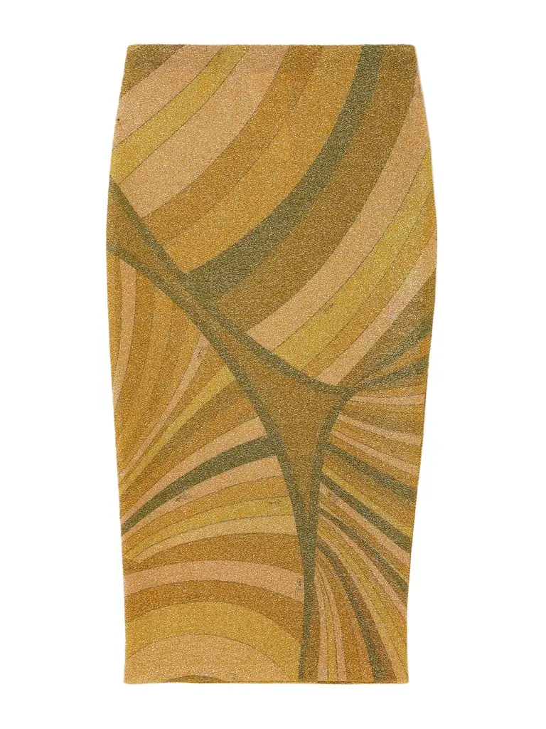 PUCCI Printed Metallic Jersey Midi Skirt