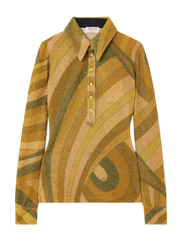 PUCCI Printed Metallic Jersey Polo Shirt