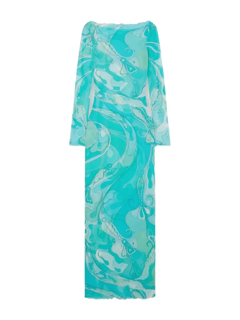 PUCCI Ruffled Printed Tulle Maxi Dress