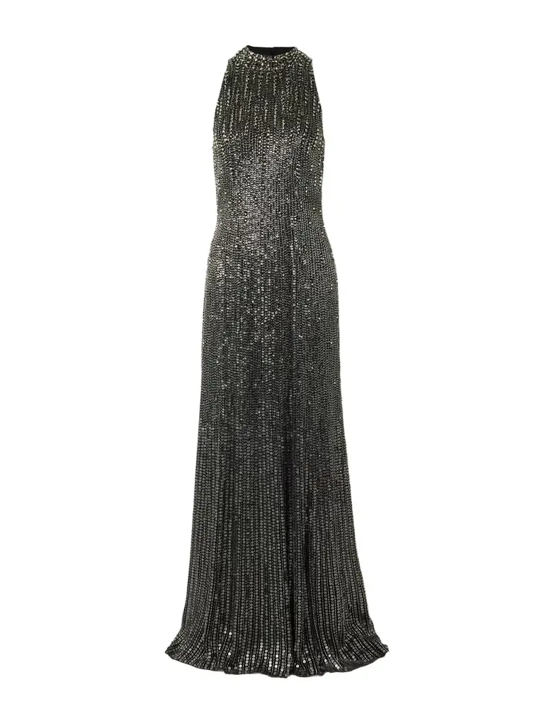 Jenny Packham Benue Crystal-embellished Sequined Silk-crepe Gown