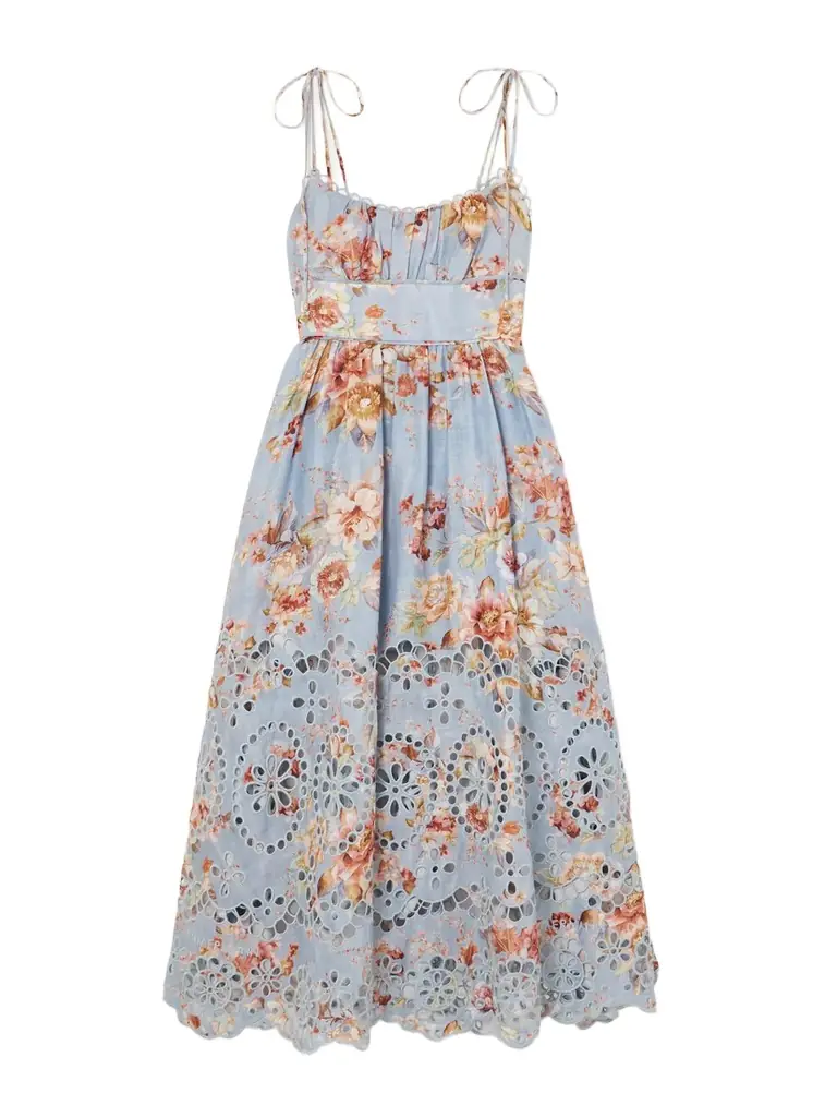 Zimmermann Awaken Floral-print Broderie Anglaise Linen Midi Dress