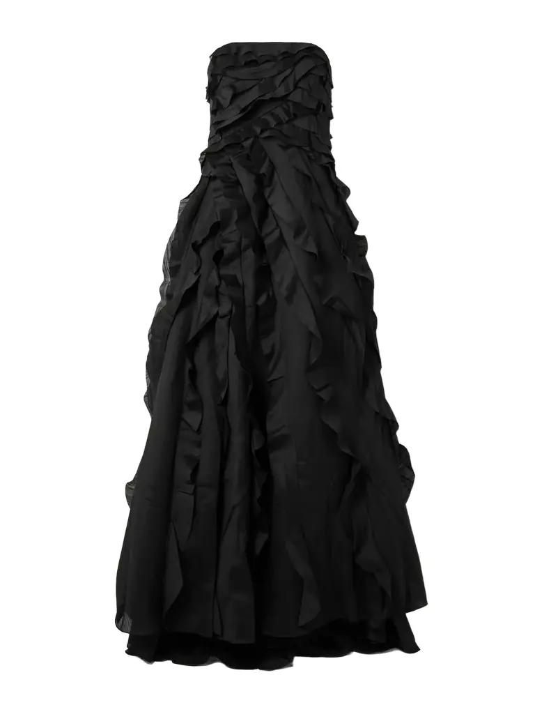 Aje Allairie Strapless Ruffled Shirred Faille Gown