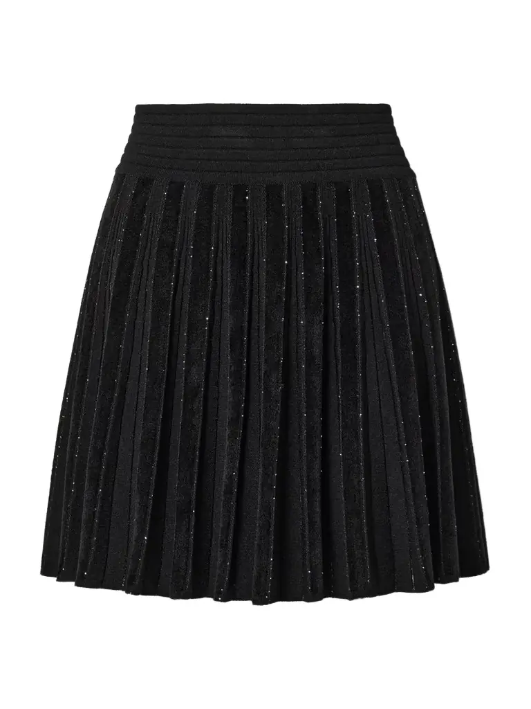 Balmain Pleated Sequin-embellished Velvet And Ribbed-knit Mini Skirt