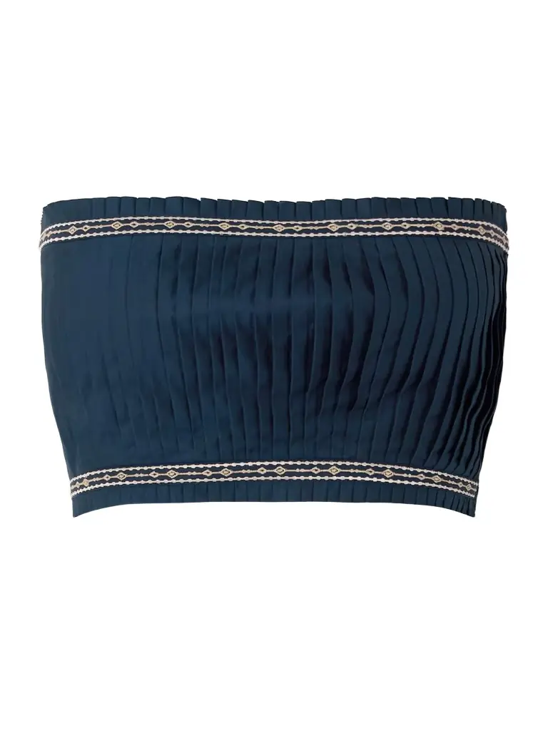 Emporio Sirenuse Flavia Strapless Cropped Embroidered Pleated Cotton-blend Top