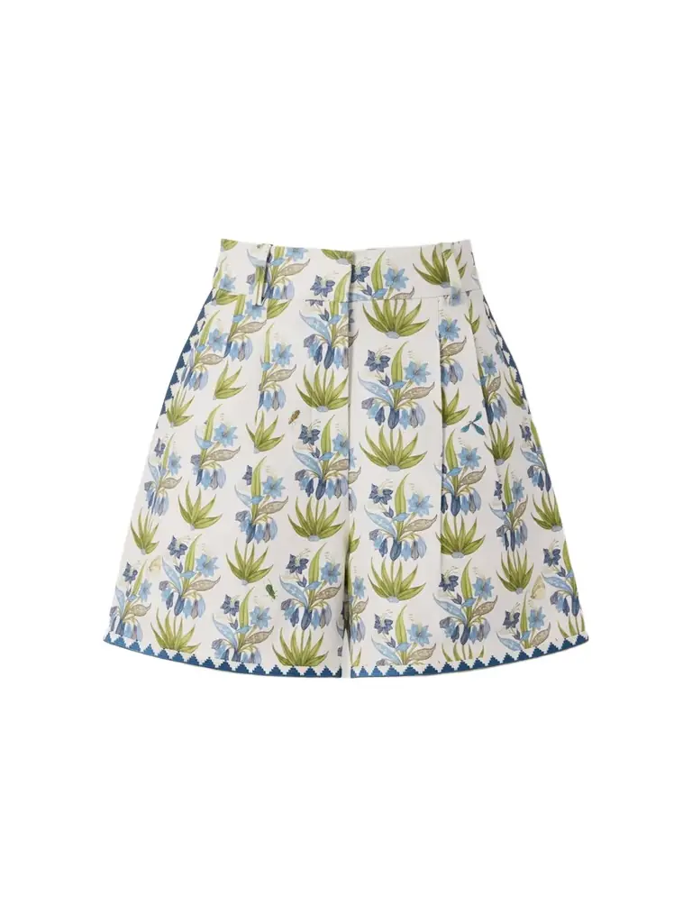 Emporio Sirenuse Beatrice Celestine Pleated Floral-print Linen And Cotton-blend Shorts