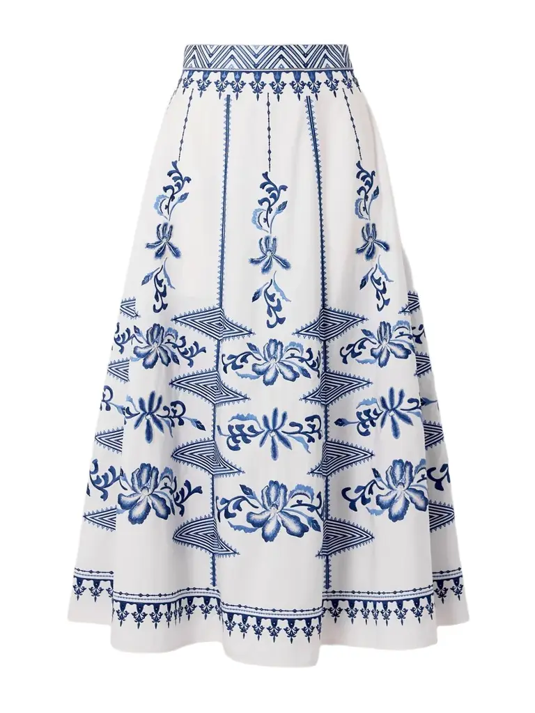 Emporio Sirenuse Camille Embroidered Cotton-blend Midi Skirt
