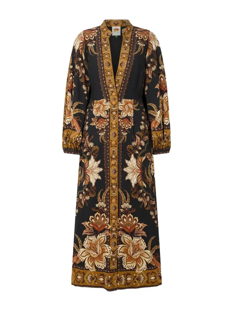 Farm Rio Majestic Garden Pleated Floral-print Twill Maxi Dress