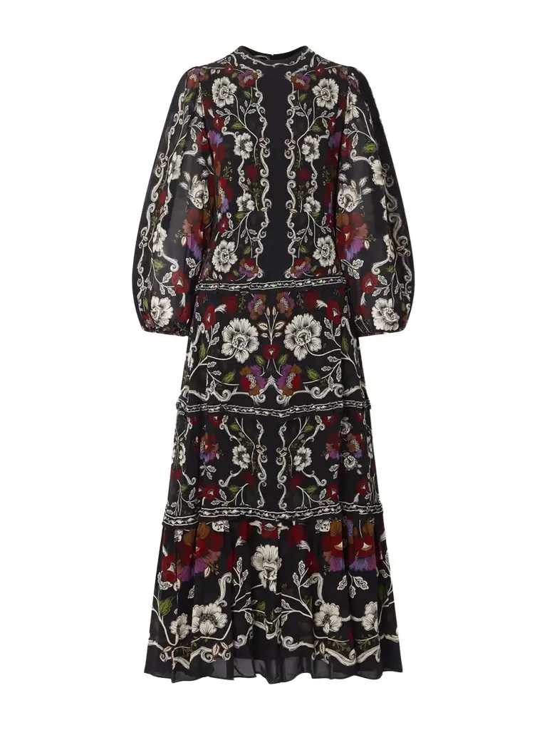 farm rio glam tapestry maxi dress Farm Rio Printed Long Sleeve Maxi Dress - Glam Tapestry Burgundy
