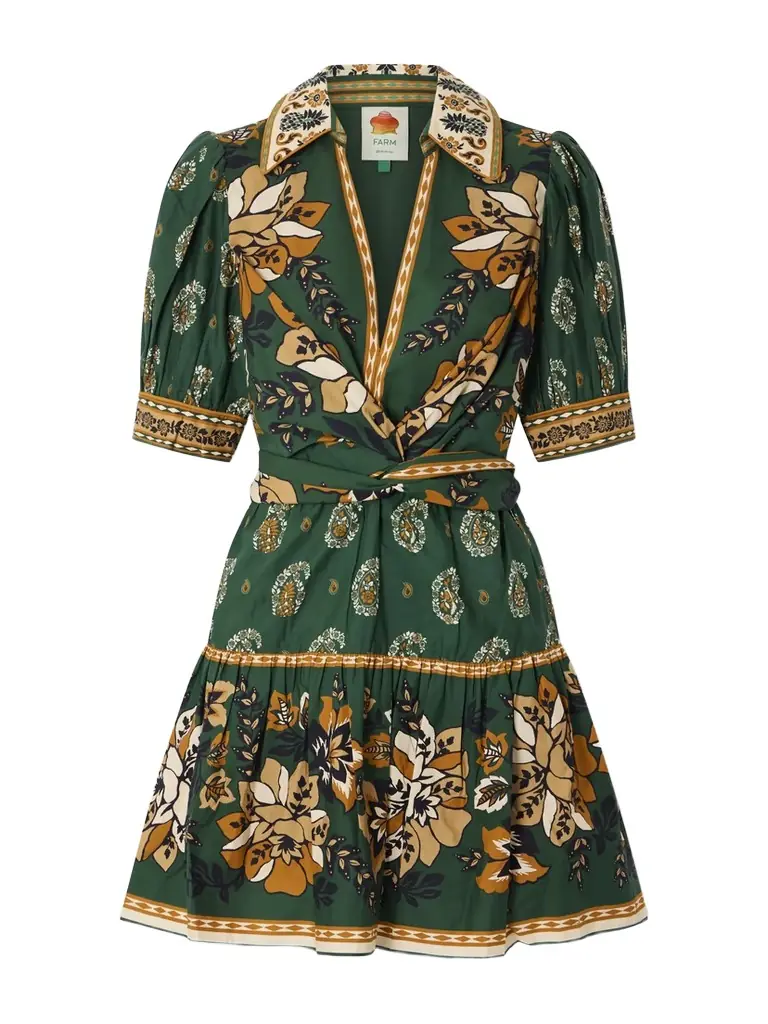 Farm Rio Ayla Tie-front Floral-print Cotton-poplin Mini Dress