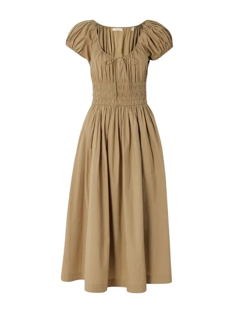 DÔEN Quinn Tie-detailed Shirred Cotton-poplin Midi Dress