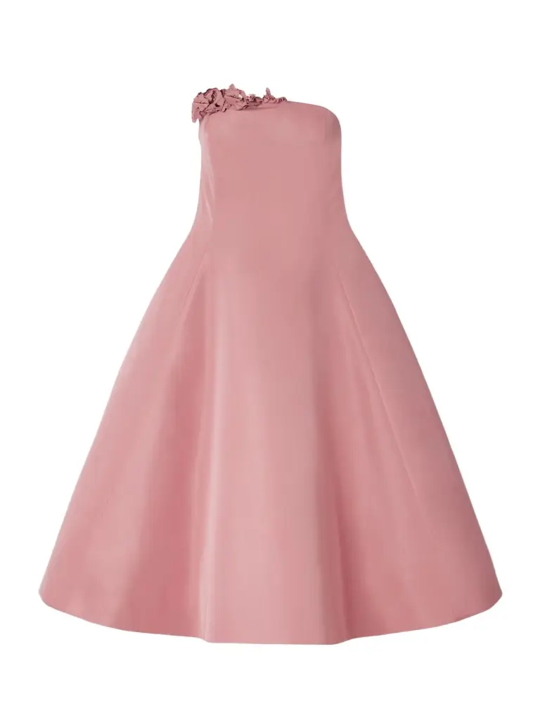 Oscar de la Renta Strapless Embellished Appliquéd Faille Midi Dress
