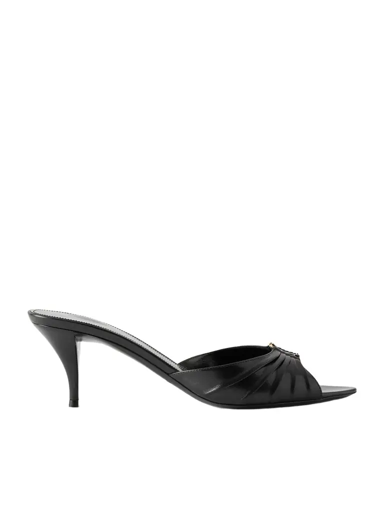 Saint Laurent Babylone Embellished Gathered Glossed-leather Mules