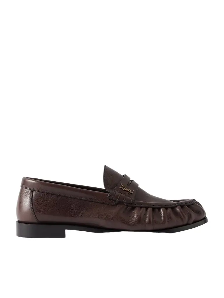 Saint Laurent Le Loafer Logo-embellished Textured-leather Loafers