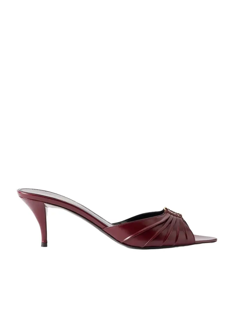 Saint Laurent Babylone Embellished Gathered Glossed-leather Mules