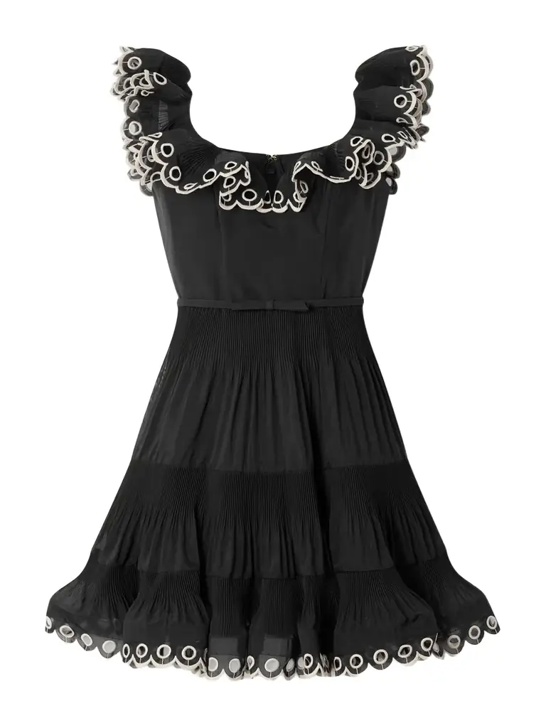 Zimmermann Belted Embroidered Ruffled Pleated Organza Mini Dress