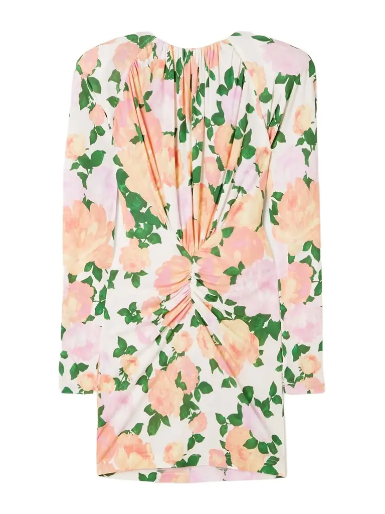 Stella McCartney Gathered Floral-print Jersey Mini Dress