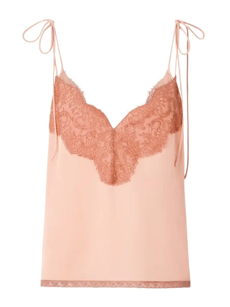Valentino Garavani Lace-trimmed Silk Crepe De Chine Camisole