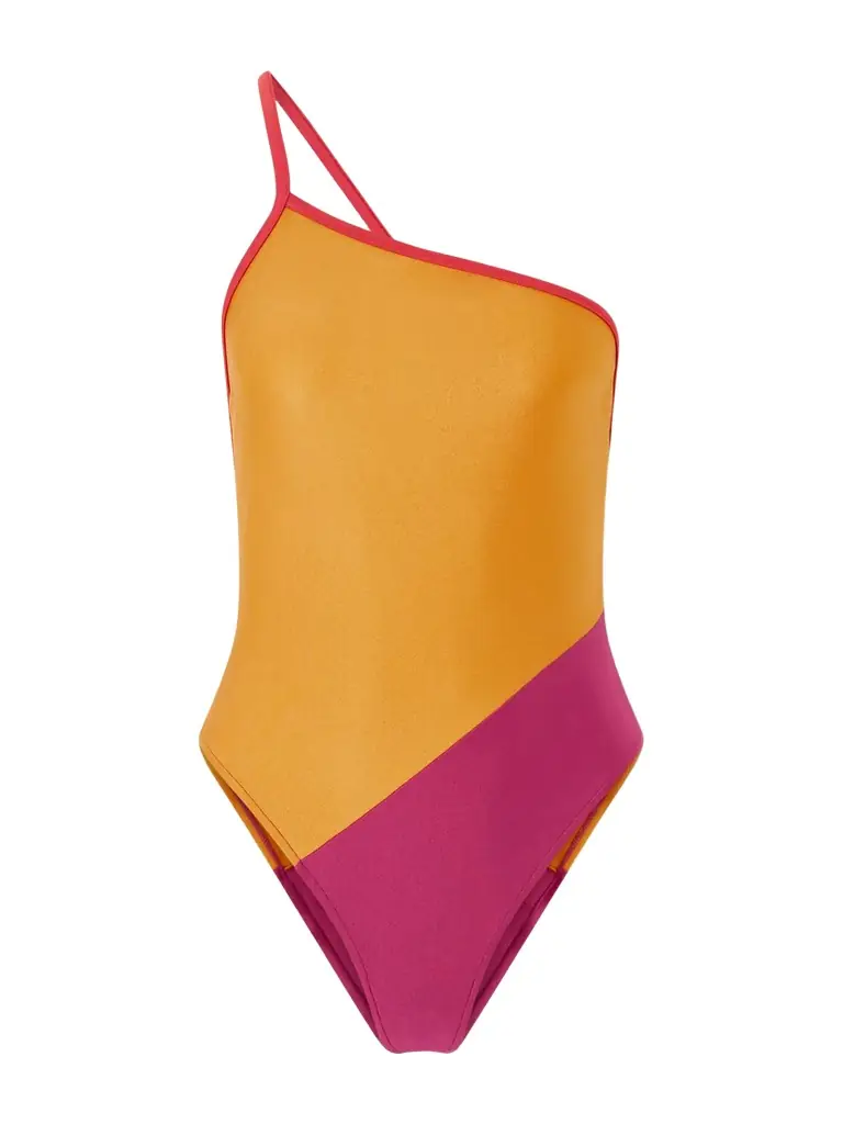 Saint Laurent One-shoulder Color-block Swimsuit