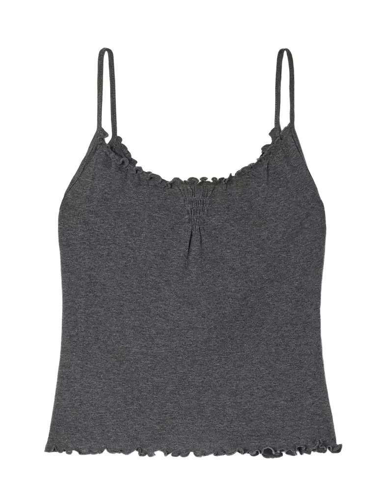 Deiji Studios Flounce Shirred Cotton And Wool-blend Tank