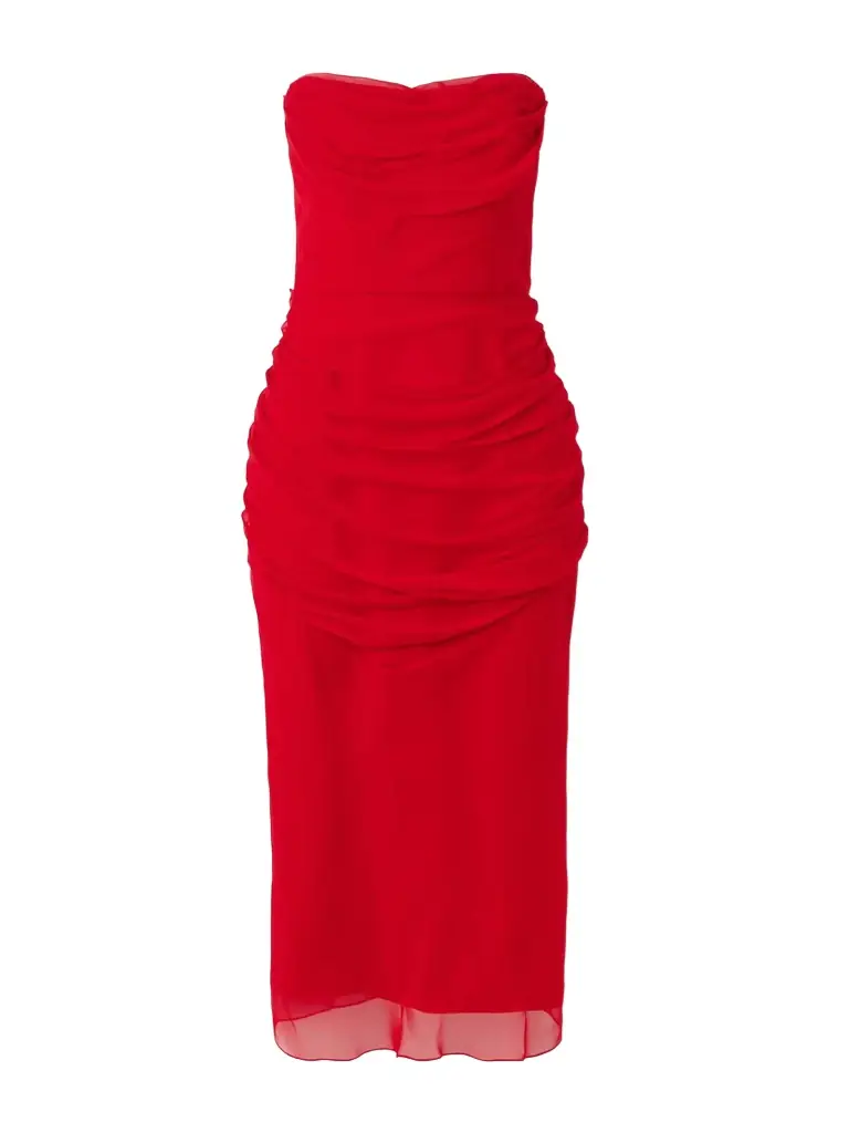 Carolina Herrera Strapless Draped Silk-chiffon Midi Dress