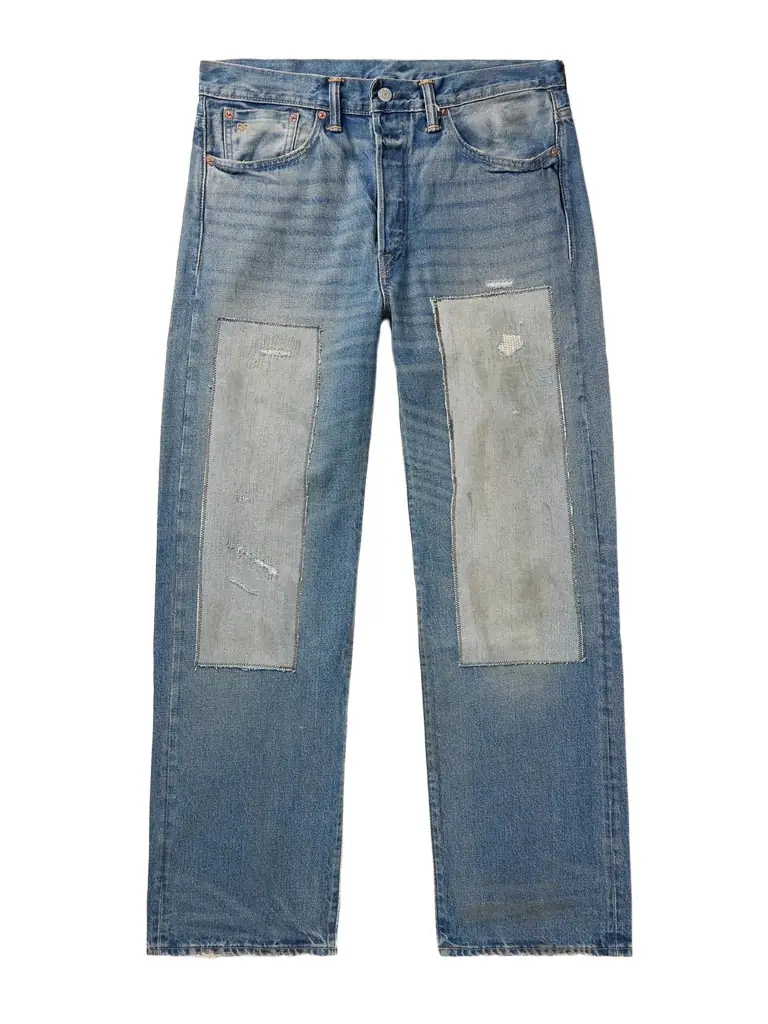 RRL Straight-Leg Distressed Panelled Selvedge Jeans - Men