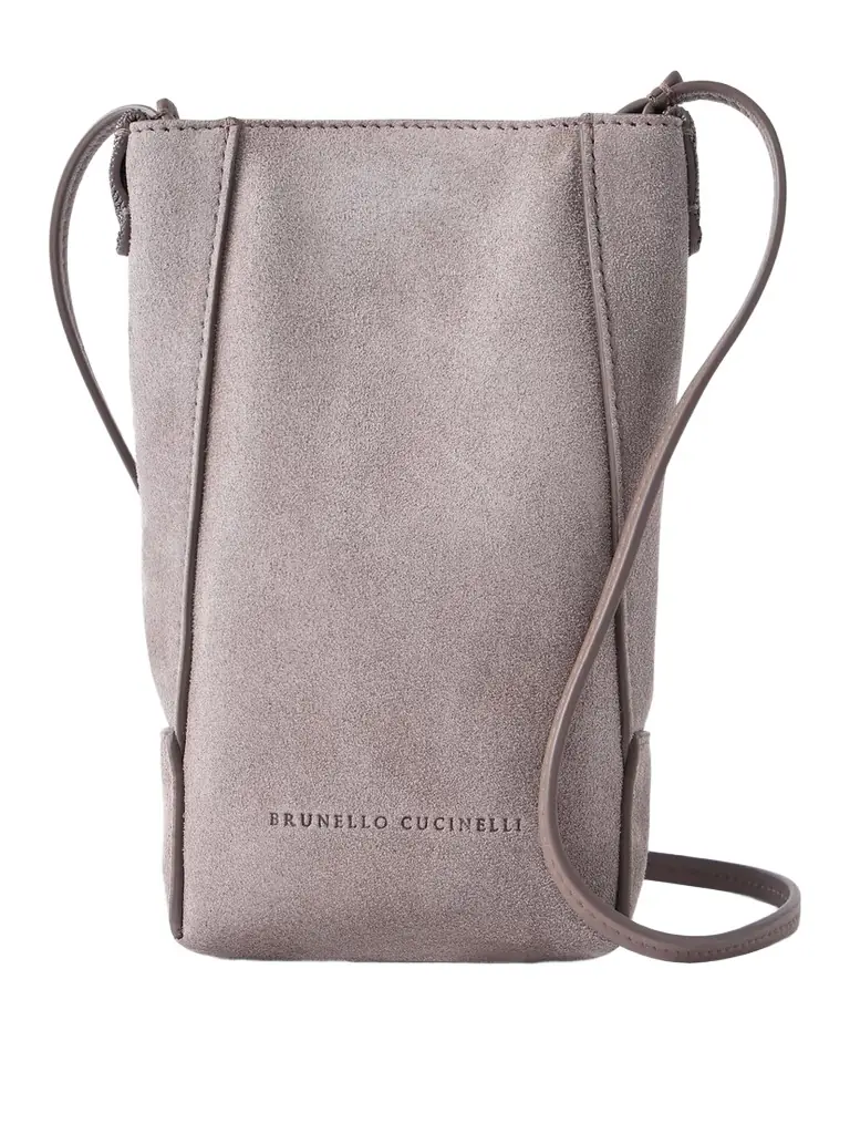 Brunello Cucinelli Embellished Leather-trimmed Suede Pouch