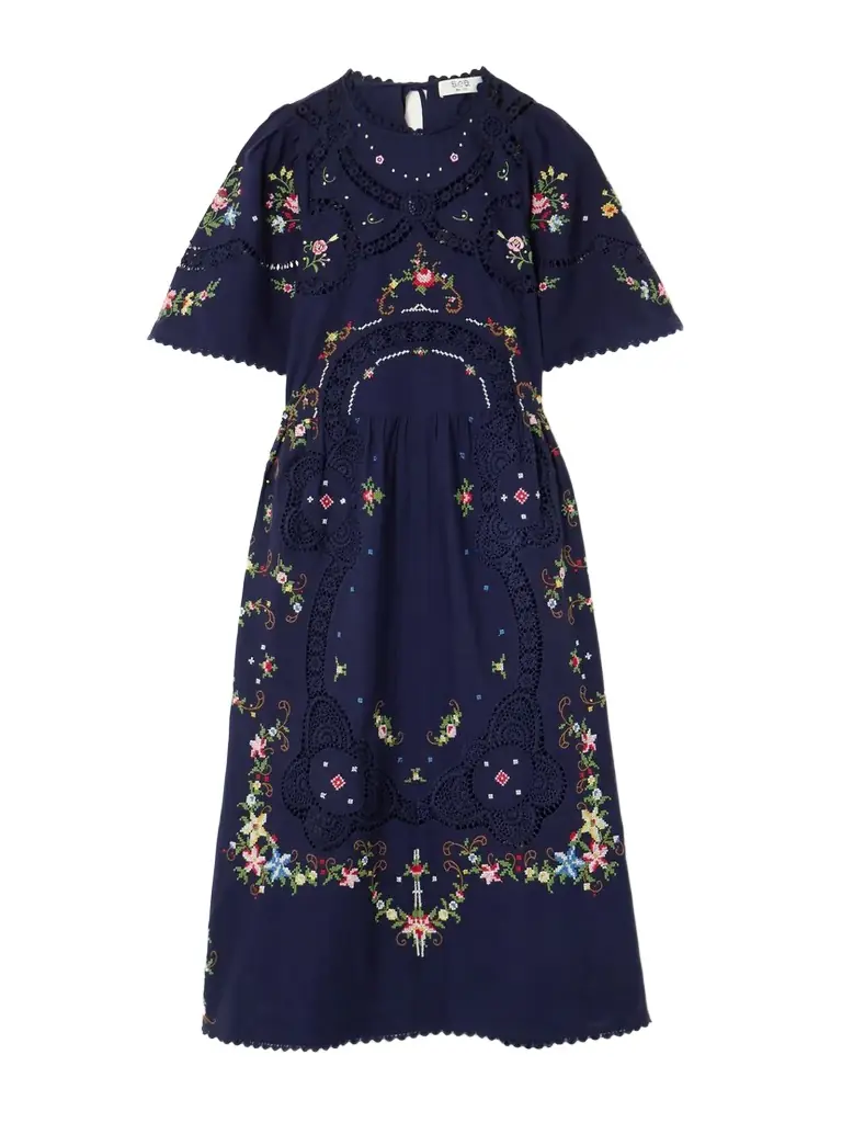 Sea Edwina Floral Lace-trimmed Embroidered Cotton Midi Dress