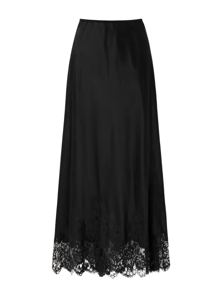 Carine Gilson Lace-trimmed Silk-satin Midi Skirt