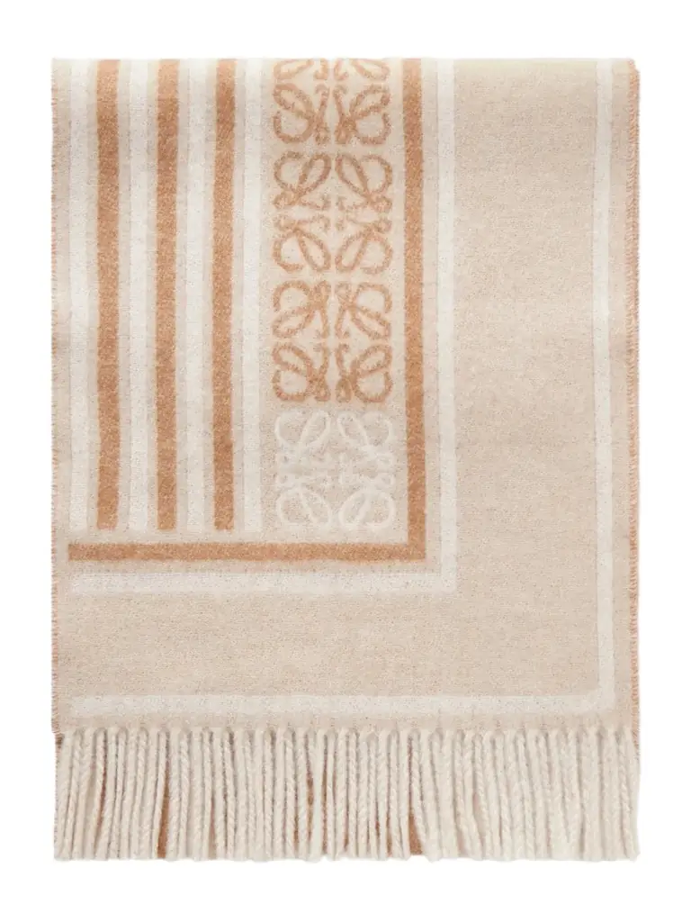 Loewe Fringed Wool And Cashmere-blend Jacquard Scarf