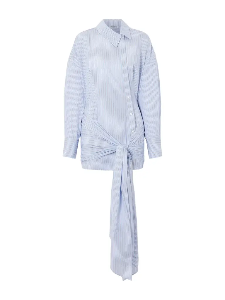 The Attico Knotted Striped Cotton-poplin Mini Dress