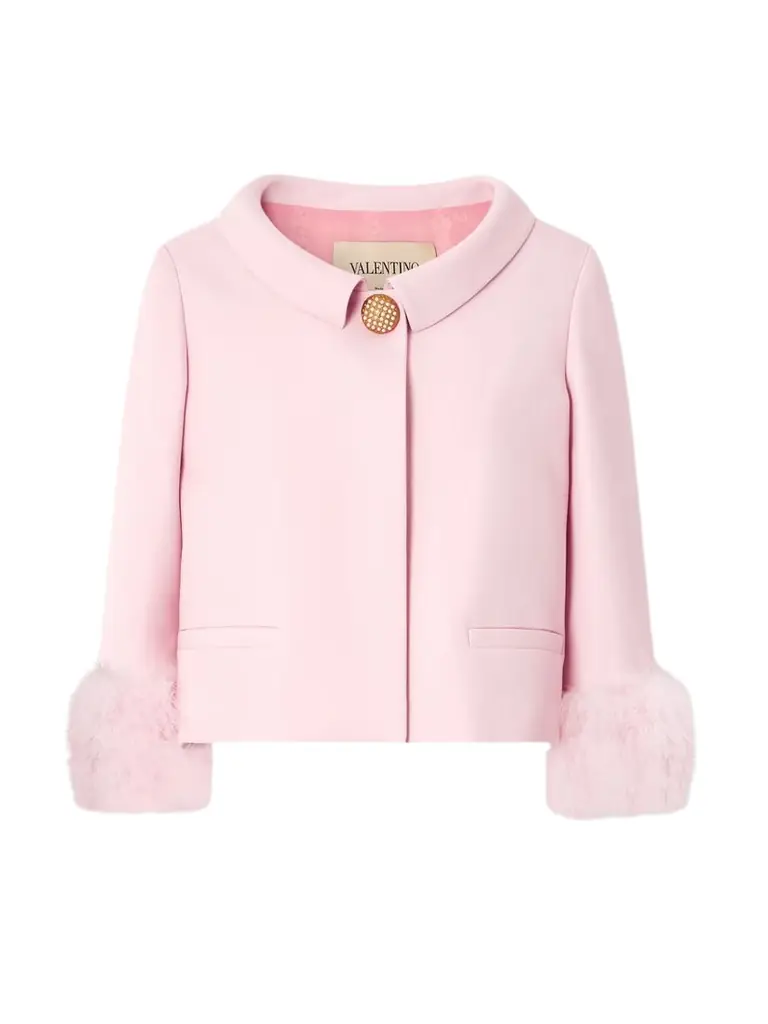 Valentino Garavani Embellished Feather-trimmed Wool And Silk-blend Crepe De Chine Jacket
