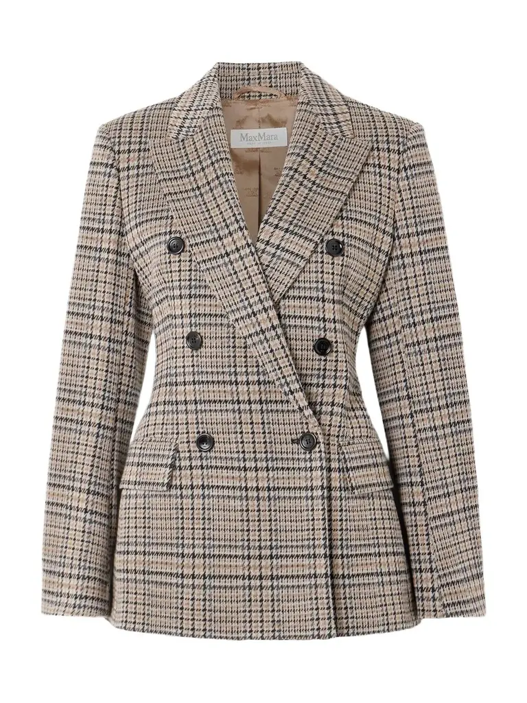 Max Mara Double-breasted Houndstooth Wool And Cotton-blend Blazer