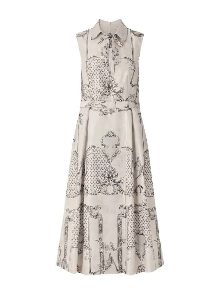 Max Mara Belted Printed Twill Midi Shirt Dress