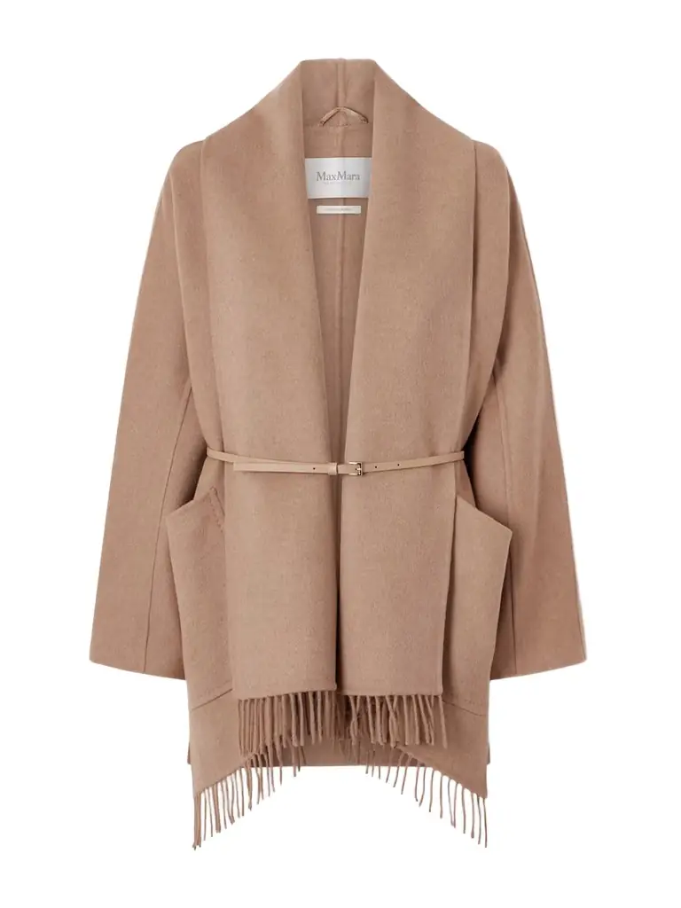 Max Mara Belted Fringed Camel Hair Coat